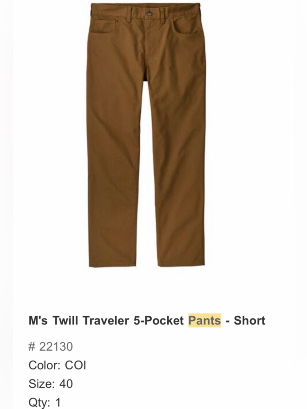 Patagonia Men's Twill Traveler 5-Pocket Pants - Short - khaki Brown - 40 x 30